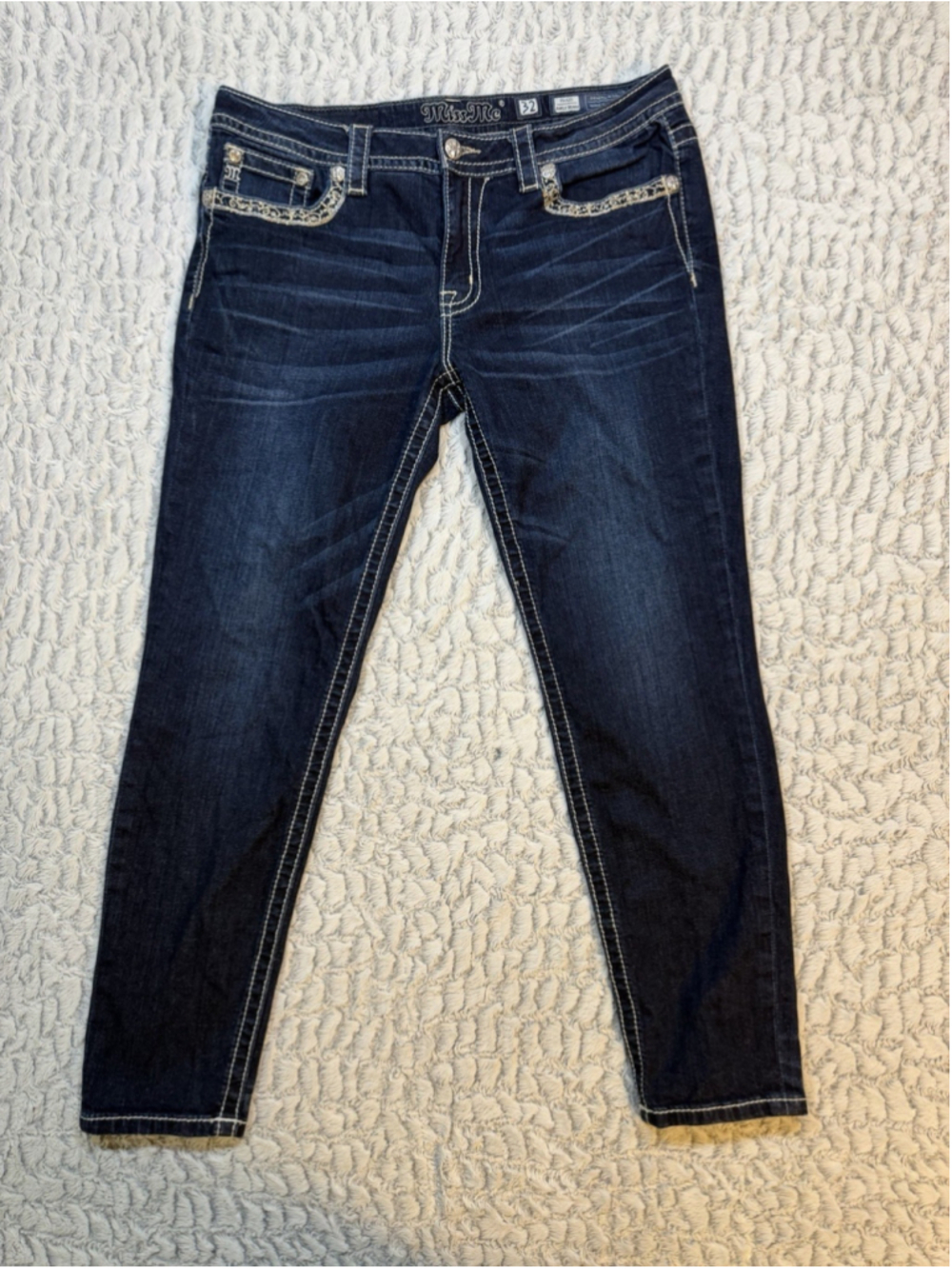 Miss Me Women’s Skinny Jeans Blue Dark Wash Stretch 5-Pocket Button Zip